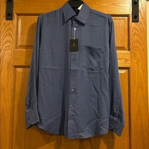 Bugatchi NWT Windowpane Navy Blue &  Royal Blue Long Sleeve Shirt Men’s Medium